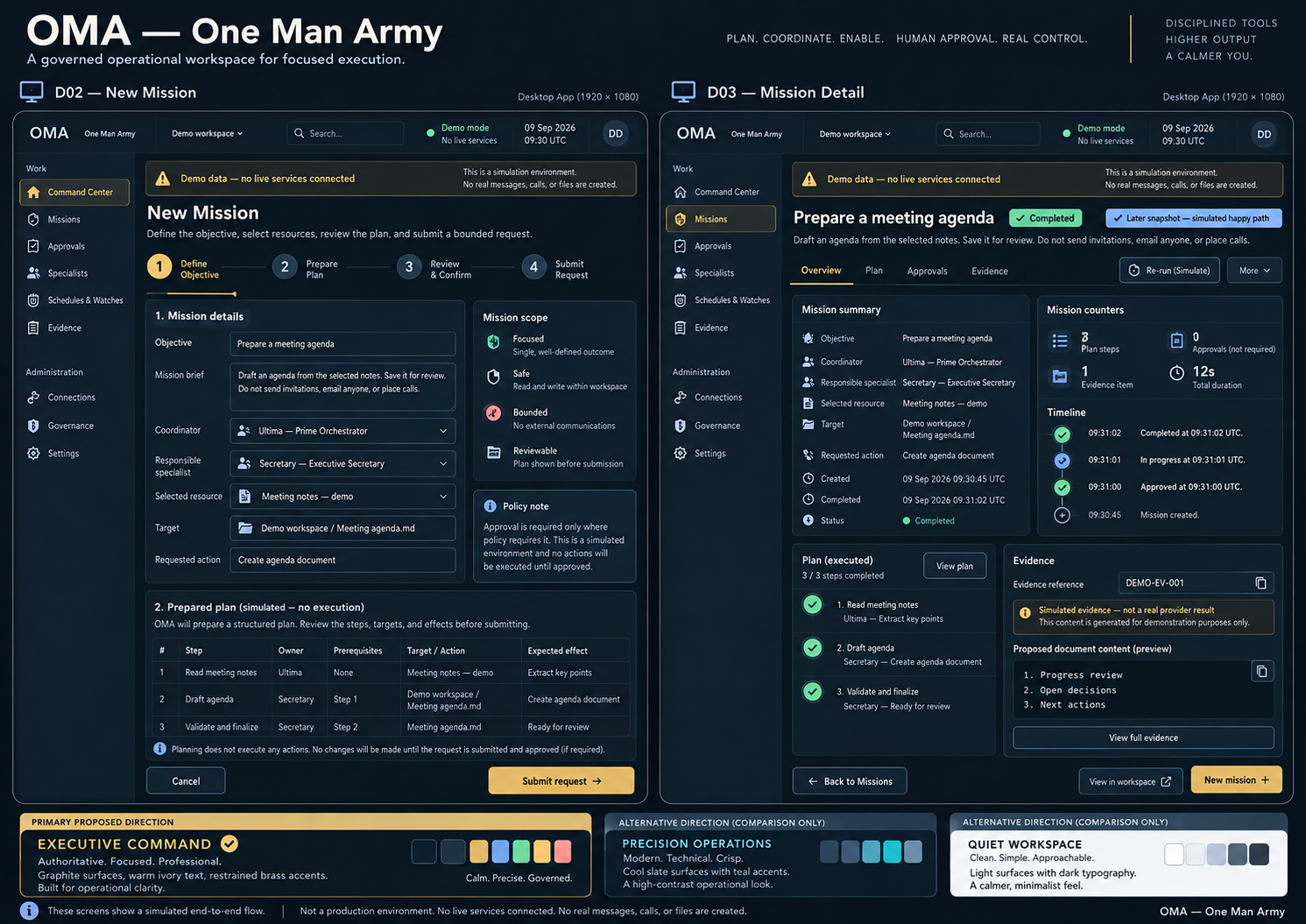 Proposed O.M.A new mission and mission detail screens