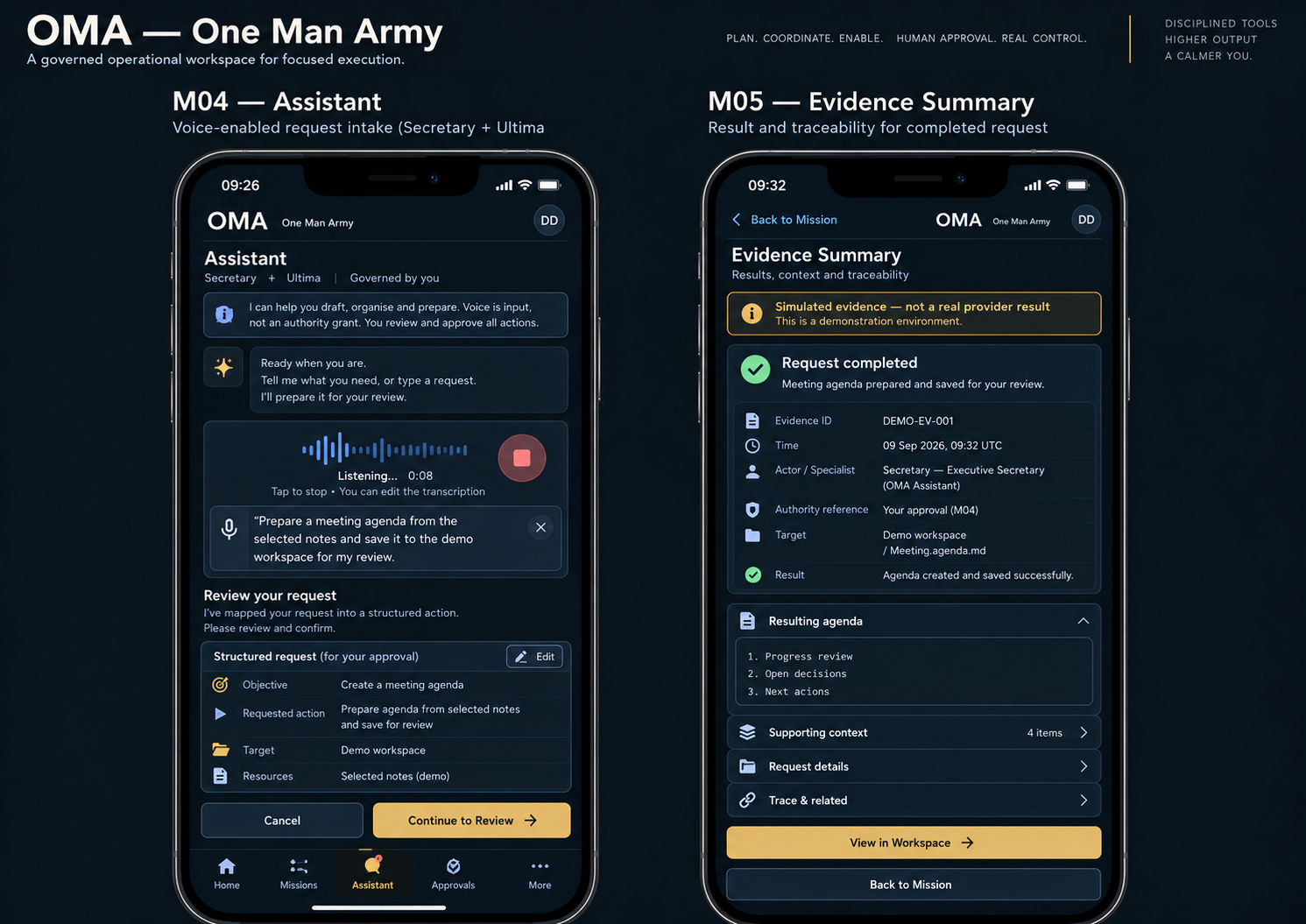 Proposed O.M.A mobile assistant and evidence summary screens